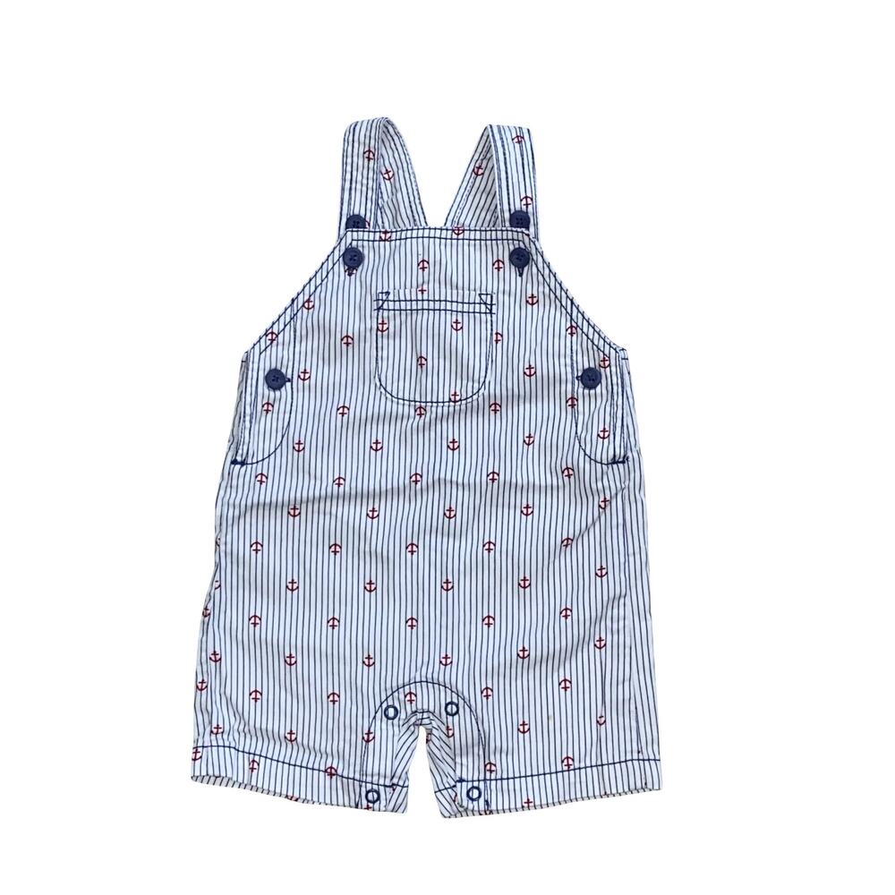 Carter's Baby Boy Anchor Print Overall Shorts White Blue Red 12M